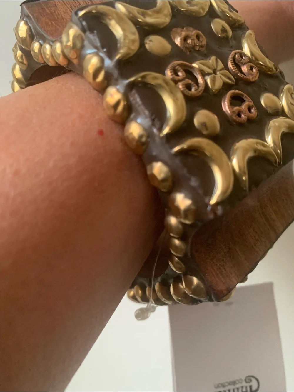 Wooden Gold-Accent Bangle Bracelet - Brown and Gold